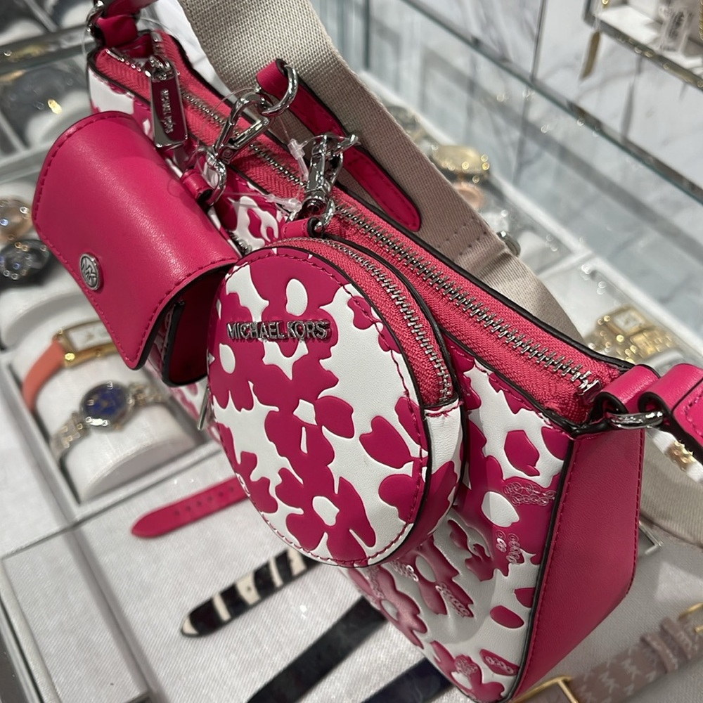 Michael Kors Jet Set Sm Sequined Floral Print Crossbody Case for Apple Airpods - Picture 3 of 16